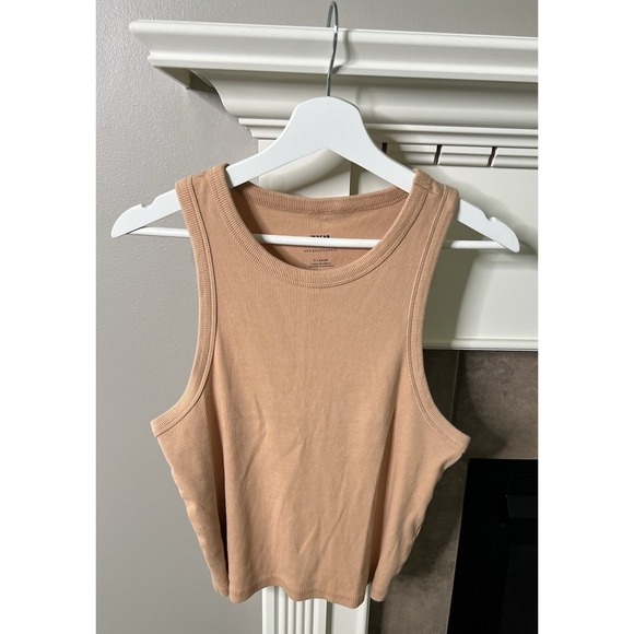 Anthropologie Tops - Maeve Anthropologie Racerback Ribbed Cotton Cropped Tank Tan Size XL